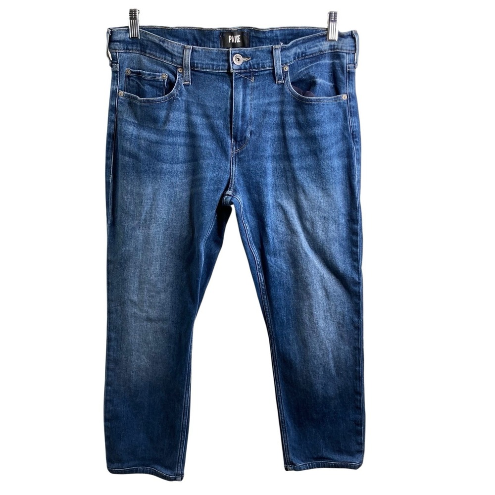 Paige Men's Lennox Blue Denim Jeans Size 34 Medium Wash Modern Comfortable